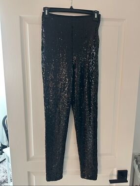 Aqua Black Sequin Skinny Pants